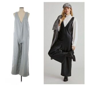 NWT Avec Les Filles Vegan Leather Wide Leg Jumpsuit - Grey / Gray - L Sleeveless